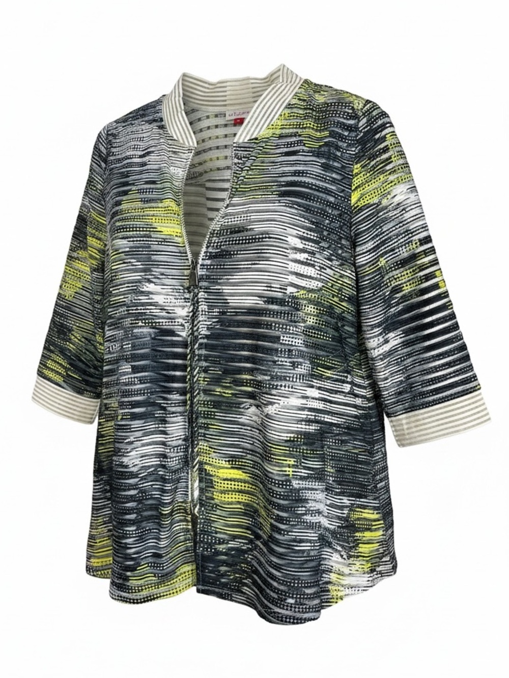 IC Collection by Connie K Zip Up Striped Jacket Size Medium Green Black